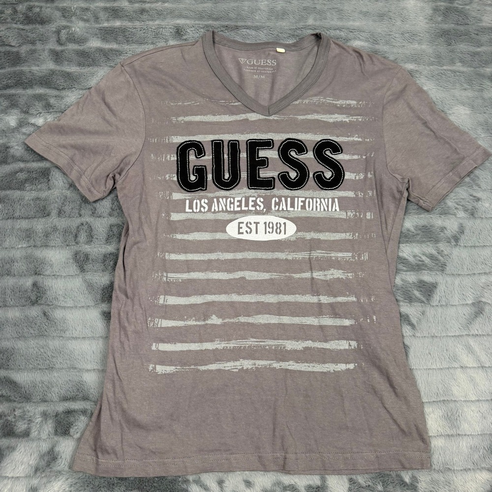 Guess Los Angeles California Graphic V-Neck T-Shirt Gray Mens Medium S1435116000
